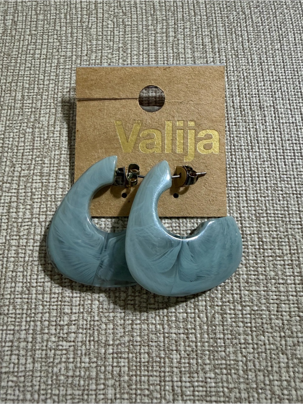 Valia Pale Teal Marbled Hoop Earrings